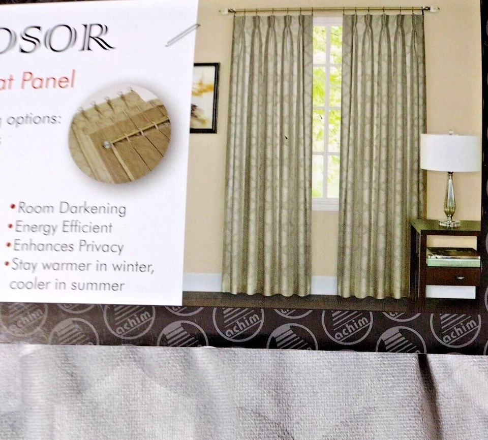 Cortinas Windsor, 1 par, lengüeta trasera plisada pellizco, panel 68" de ancho, total x 63" plateadas Foto 1 de 4