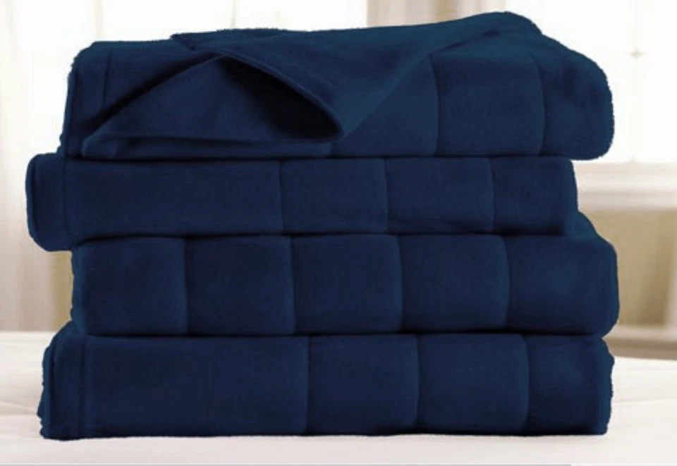 TWIN - Sunbeam - Navy w/Brain® Technology FLEECE QUILTED HEATED ELECTRIC BLANKET - Image 1 of 1