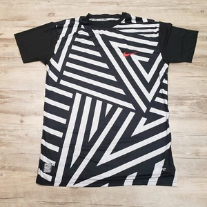 Nike Dri-Fit Pro Combat Shirt Mens M Black White Striped Triangles Red Swoosh - Picture 1 of 9
