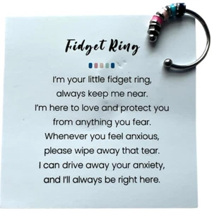 Silver Anti Anxiety Ring w/ Beads Women Men Spinner Fidget Ring - Picture 1 of 2