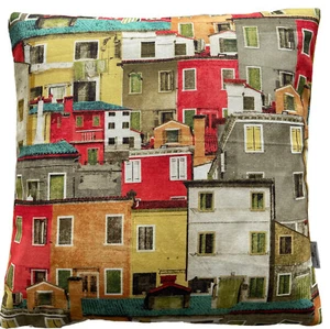 Houses Cushion Cover Mediterranean Town Positano Orange Red Sofa Decor 16-22” - Picture 1 of 4