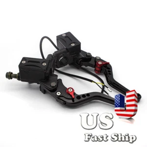 Black Master Cylinder Reservoir Levers Hydraulic Brake Clutch Pump Motorcycle US - Picture 1 of 9