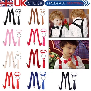 Kids Boys Girls Matching Elastic Braces Suspenders And Bow Tie Set Wedding Gift - Picture 1 of 91