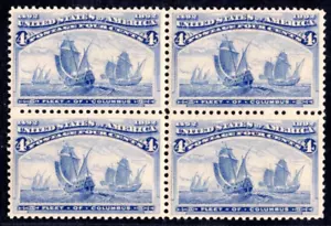 US 1893 COLUMBUS SCOTT #233 BLOCK OF 4 TOP PAIR LIGHT HINGE, BOTTOM PAIR NH - Picture 1 of 2