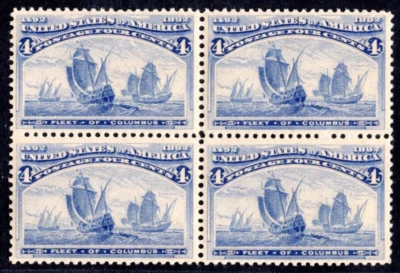 US 1893 COLUMBUS SCOTT #233 BLOCK OF 4 TOP PAIR LIGHT HINGE, BOTTOM PAIR NH - Image 1 of 2