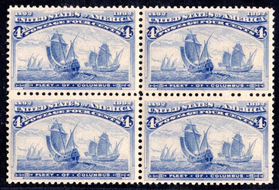 US 1893 COLUMBUS SCOTT #233 BLOCK OF 4 TOP PAIR LIGHT HINGE, BOTTOM PAIR NH - Image 1 of 2