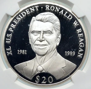 2000 LIBERIA American President RONALD REAGAN Proof Silver $20 NGC Coin i85339 - Picture 1 of 5