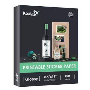 100 Full Sheets Koala Printable Glossy Sticker Paper for Inkjet + Laser Printer - Picture 1 of 8