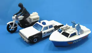 Lot of 3 Lesney / Matchbox Police Vehicles Motorcycle Car Boat 1970s Vintage - Picture 1 of 13