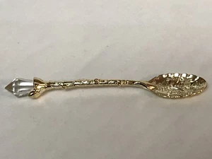 Magic & Science Gold Tone Crystal and Flowers Teeny Weeny Pixie Tea Spoon - Picture 1 of 2
