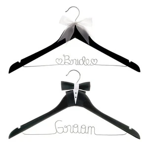 Bride and Groom Hanger Set for Wedding Dress and Tuxedo, Wooden Wire Hangers - Picture 1 of 7