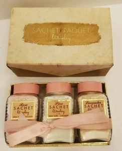 Vintage Wrisley Sachet Paquet Set 3 Jars Rose Pine Lavender NIB RARE HTF Unused - Picture 1 of 12