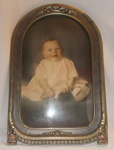 Vintage Heirloom 1800's Art Deco Arch Oval Convex Bubble Glass Picture Frame - Picture 1 of 14
