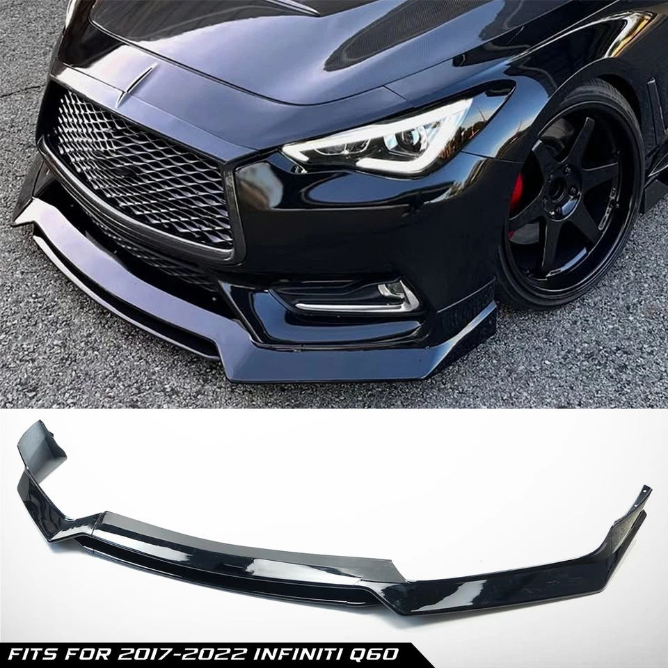 For 2017-2022 Infiniti Q60 JDM RS Style Double-Deck Front Bumper Lip Splitter - Image 1 of 4