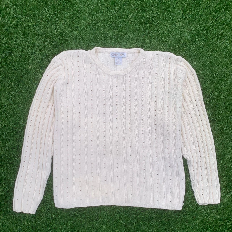 Suéter Cherokee Vintage Años 90 Para Mujer XL Crema Pointelle Acanalado Tejido Cottagecore Foto 1 de 4