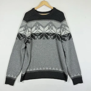 Lands' End Men XL Tall Grey Wool Blend Holiday Fair Isle Snowflake Knit Sweater - Picture 1 of 7