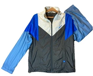 Adidas Grun Jacket Mens M Blue Black Full Zip Windbreaker Pockets Lined - Picture 1 of 20