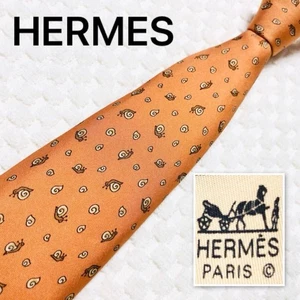 Very good HERMES Hermes Tie Snail Pattern 100% Silk 5121 HA Orange - Picture 1 of 10