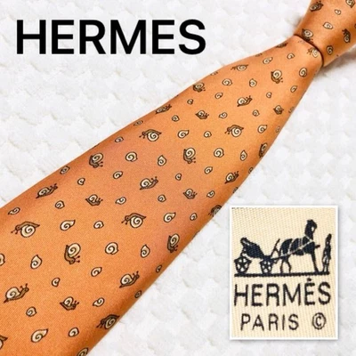 Very good HERMES Hermes Tie Snail Pattern 100% Silk 5121 HA Orange - Image 1 of 4