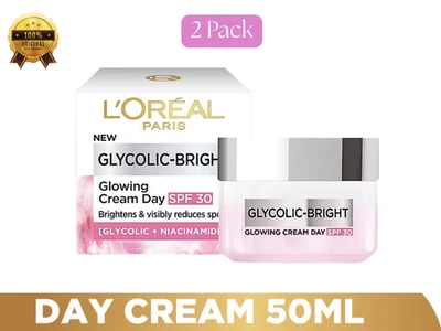 Twin Pack L’Oreal Glycolic Bright Day Cream SPF30 50ml UV Protection Radiance - Image 1 of 4