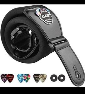 LEKATO 3" Wide Electric Guitar Strap with 6 Picks Straps Locks Adjustable 50-60" - Picture 1 of 1