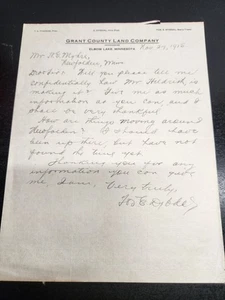 Vintage 1915 Billhead Mastkopf der Grant County Land Company von Elbow Lake Minnesota - Bild 1 von 4