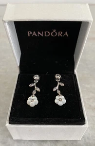 Rare Retired Pandora Ale 925 Sterling Silver Mother Of Pearl Drop Earrings Box - Picture 1 of 6