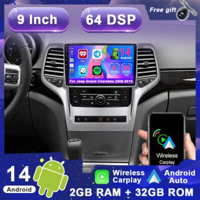 9" Autoradio CarPlay Für Jeep Grand Cherokee WK2 2011-2013 Navi GPS DSP 2GB+32GB - Bild 1 von 4