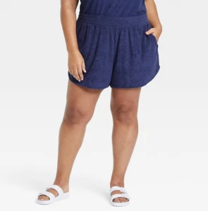 Women's Plus Size Loop Terry Shorts by Ava & Viv™ in Navy - 2X - Picture 1 of 1