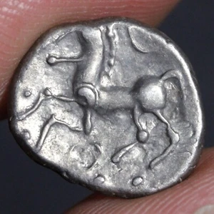 Ancient Celtic Horse Coin Gaul Silver Quinarius 80BC Sequani Tribe Gallic Celts - Picture 1 of 5