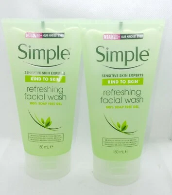 (2) Simple Sensitive Skin Kind to Skin Refreshing Facial Wash Soap Free Gel 5oz - Image 1 of 4