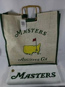 Masters Tournament Golf Jute Bag Burlap 18" NWT with Bag Towel Lot - Picture 1 of 7