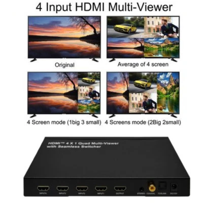 4x1 HDMI 4 Channel Quad Multi-Viewer Seamless Switch Switcher PIP Split Screen - Image 1 of 4