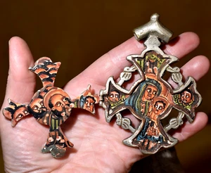 Colgante ICONO Cruz de Metal Cristiano Copto Etiopía África Pintado a Mano - Imagen 1 de 3