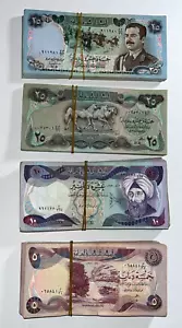 Iraq 400 Pcs (1980-1986) 25 Dinars 10 Dinars 5 Dinars 4 BUNDLES P-70 P71 P72 P73 - Picture 1 of 3