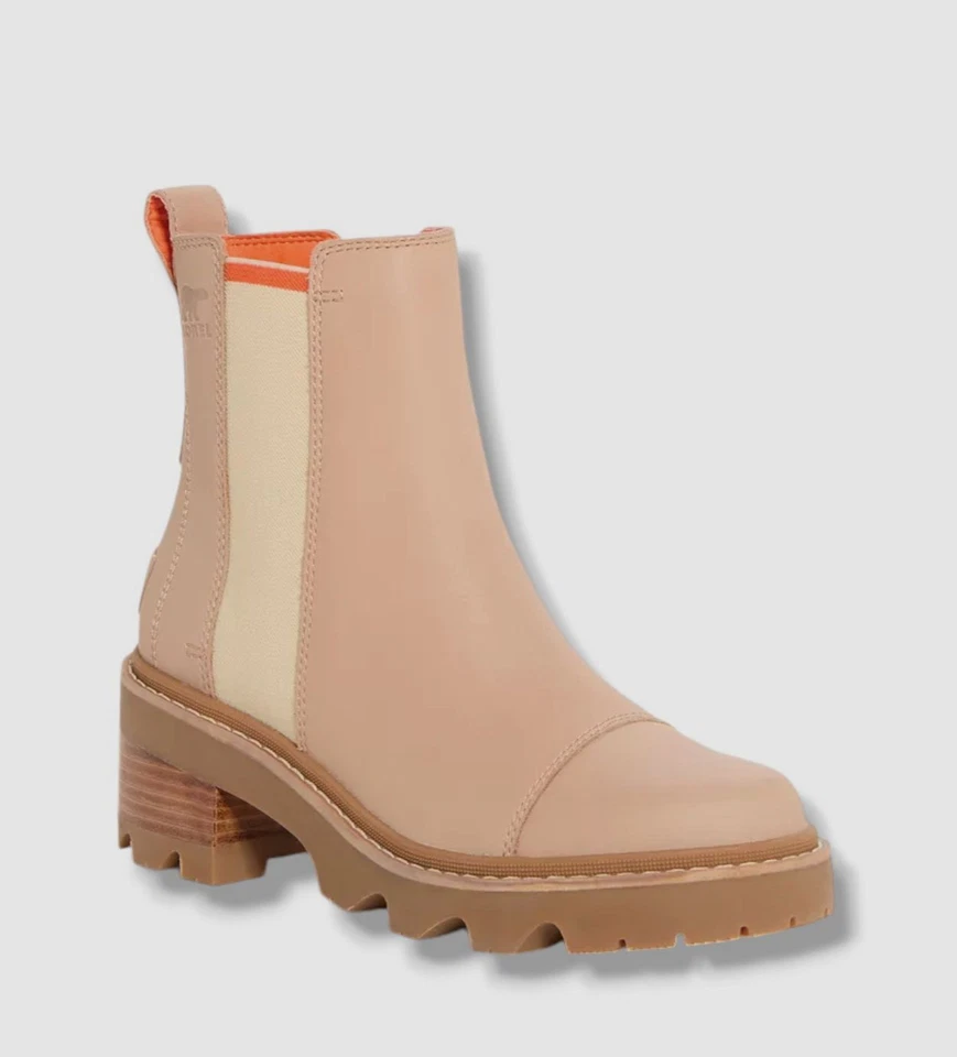 Sorel Women's Beige Joan Now Block Heel Chelsea Boots Shoes Size 7.5