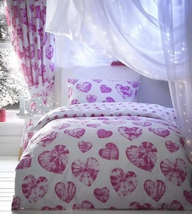 Tie Dye Heart Design Duvet Cover in Pinks & White Double Bed Size - Picture 1 of 2