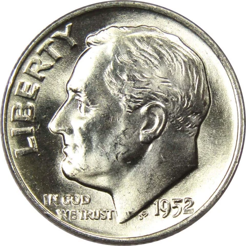 1952 D Roosevelt Dime BU Uncirculated Mint State 90% Silver 10c US Coin Cover