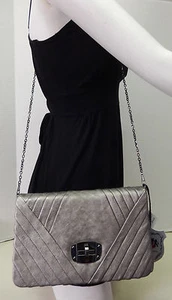 Urban Expressions Silver Gray Clutch Shoulder Bag Chain Strap Handbag Purse - Picture 1 of 12