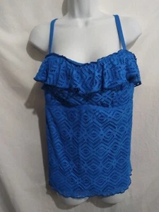 Becca By Rebecca Virtue Size 2X 20W - 22W Royal Blue Crochet Eyelet Lace Tankini - Picture 1 of 8