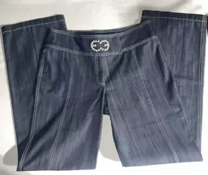 Pantalones de vestir de pierna ancha Escada para mujer talla 40 logotipo de perlas blanco a rayas - Imagen 1 de 24