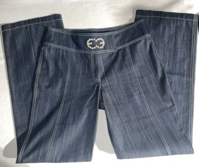 Escada Womens Size 40 Wide Leg Dress Denim Pants Pearl Logo White Pin Stripe - Image 1 of 4