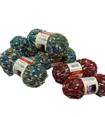 Premier Yarns CityLife Ladder Ribbon Chain Yarn 6 Skeins 4 Shell Games 2 Red Hot - Image 1 of 4