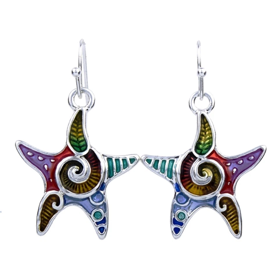 Beautiful Enameled Hand Painted Sratfish Earrings Gift Boxed Fast Shipping - Image 1 of 1