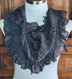 ECHO for Talbots Gray Rectangular Ruffled Pleated Accordion Scarf 50" x 10" - Picture 1 of 5