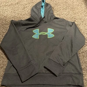 Under Armour Storm Hoodie Pullover Sweatshirt Womens Large L Grey Blue Cold Gear - Picture 1 of 5