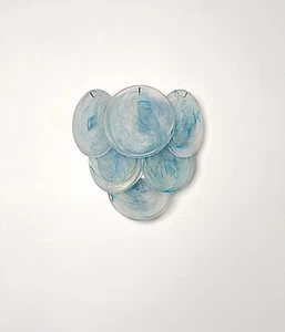 Pair of glass wall sconces - 6 alabaster blue disks - Picture 1 of 13