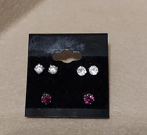 Sterling Silver Lab Ruby Stud Earrings & CZ Stud Earrings - Picture 1 of 8