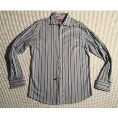 RUFUS Striped Button Down French Cuff Blue Stripe Dress Shirt M Medium - Image 1 of 4