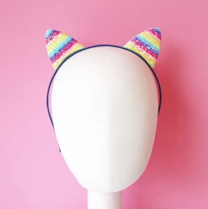 Glittery Rainbow Cat Ears Headhand,, Handmade in Korea, Girls, Women, Hairband - Picture 1 of 8